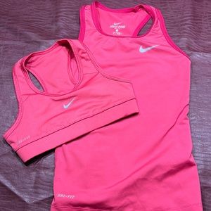 Pink Nike tank top and sports bra, youth small